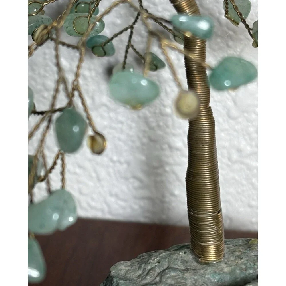 Vtg Handcrafted Aventurine Stone Gem Tree 7” Tall Budd Stone (African Jade) Base - Picture 11 of 11